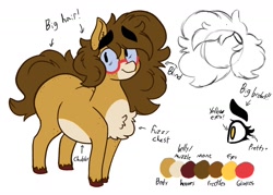 Size: 1738x1242 | Tagged: safe, artist:somefrigginnerd, oc, oc only, oc:pencil test, earth pony, pony, big eyebrows, bushy brows, butt freckles, chubby, eyebrows, eyebrows visible through hair, female, freckles, glasses, mare, plump, reference sheet, simple background, smiling, solo, thick eyebrows, unshorn fetlocks, white background