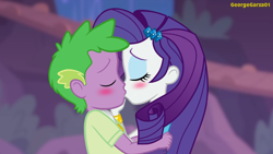 Size: 2160x1215 | Tagged: safe, alternate version, artist:georgegarza01, rarity, spike, human, equestria girls, equestria girls series, g4, rollercoaster of friendship, blushing, duo, equestria girls-ified, female, human spike, kiss on the lips, kissing, male, ship:sparity, shipping, show accurate, straight
