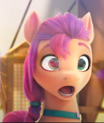 Size: 452x534 | Tagged: safe, screencap, sunny starscout, earth pony, pony, g5, my little pony: a new generation, spoiler:my little pony: a new generation, 3d, :o, cropped, female, mare, open mouth, reflection, shocked, solo
