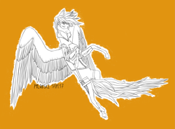 Size: 2553x1889 | Tagged: safe, artist:ajax, artist:willdrawhere, oc, pegasus, pony, black and white, grayscale, monochrome, orange background, overwatch, simple background, solo, tracer