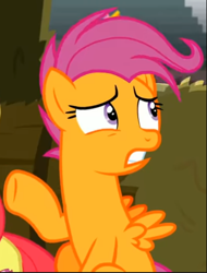 Size: 438x575 | Tagged: safe, screencap, scootaloo, pegasus, pony, g4, growing up is hard to do, cropped, older, older scootaloo, scared, sitting, solo