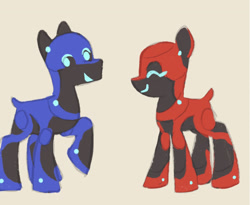 Size: 1784x1462 | Tagged: safe, artist:selenophile, oc, oc only, pony, robot, robot pony, duo, eyes closed, female, male, raised hoof, smiling