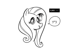 Size: 649x452 | Tagged: safe, artist:mellodillo, fluttershy, pegasus, pony, g4, black and white, bust, female, grayscale, mare, meta, monochrome, simple background, solo, white background, yay