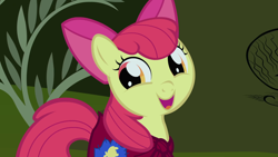 Size: 1920x1080 | Tagged: safe, screencap, apple bloom, earth pony, pony, g4, season 1, stare master, 1080p, adorabloom, apple bloom's bow, bow, cape, clothes, cmc cape, cute, everfree forest, female, filly, hair bow, solo
