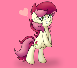 Size: 3769x3316 | Tagged: safe, artist:background basset, roseluck, earth pony, pony, g4, bipedal, bipedal leaning, female, gradient background, grin, heart, high res, leaning, simple background, smiling, solo