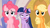 Size: 552x310 | Tagged: safe, screencap, applejack, fluttershy, pinkie pie, twilight sparkle, earth pony, pegasus, pony, unicorn, g4, games ponies play, my little pony: friendship is magic, season 3, cropped, crystal empire, derp face, female, frown, grin, mare, nervous, nervous smile, offscreen character, offscreen female, open mouth, smiling, trio focus, unicorn twilight