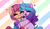 Size: 3116x1779 | Tagged: safe, artist:kittyrosie, izzy moonbow, sunny starscout, earth pony, pony, unicorn, g5, abstract background, bag, bipedal, blushing, bracelet, cute, duo, duo female, eyes closed, female, floating heart, heart, hug, izzybetes, jewelry, mare, missing cutie mark, open mouth, rainbow background, simple background, smiling, sunnybetes, unshorn fetlocks