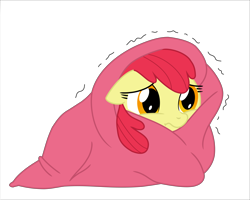 Size: 7510x6000 | Tagged: safe, artist:hawkehawkehawke, apple bloom, earth pony, pony, g4, absurd resolution, blanket, cold, female, filly, shaking, shivering, simple background, solo, transparent background, trying to stay warm