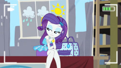 Size: 3410x1920 | Tagged: safe, screencap, rarity, best trends forever, best trends forever: rainbow dash, equestria girls, g4, my little pony equestria girls: better together, bracelet, camera shot, clothes, cutie mark, cutie mark on clothes, female, jewelry, rarity peplum dress, solo