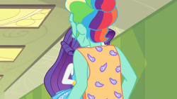 Size: 3410x1920 | Tagged: safe, screencap, rarity, zephyr breeze, best trends forever, best trends forever: rainbow dash, equestria girls, g4, my little pony equestria girls: better together, bracelet, female, jewelry, lockers, male, rarity peplum dress