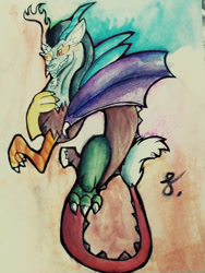 Size: 1200x1600 | Tagged: safe, artist:spirodraw, discord, draconequus, g4, grin, male, smiling, solo, traditional art