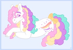 Size: 1280x872 | Tagged: safe, artist:skior, raincurl, pony, g1, lying down, prone, rainbow curl pony, solo