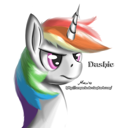 Size: 1500x1500 | Tagged: safe, artist:srmario, oc, oc only, pony, unicorn, bust, frown, horn, multicolored hair, not rainbow dash, rainbow hair, signature, simple background, unicorn oc, white background