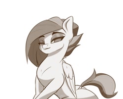 Size: 1000x798 | Tagged: safe, artist:inkypuso, rainbow dash, pegasus, pony, g4, bedroom eyes, dock, eyebrows, grayscale, looking at you, monochrome, simple background, smiling, smirk, white background