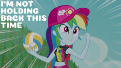 Size: 1280x720 | Tagged: safe, edit, edited screencap, editor:quoterific, screencap, rainbow dash, equestria girls, equestria girls specials, g4, my little pony equestria girls: better together, my little pony equestria girls: forgotten friendship, belly button, clothes, female, geode of super speed, jewelry, magical geodes, midriff, necklace, solo, sports, swimming trunks, swimsuit, volleyball