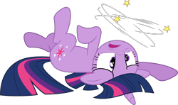 Size: 5061x3000 | Tagged: safe, artist:dashiesparkle, twilight sparkle, pony, unicorn, feeling pinkie keen, g4, circling stars, dizzy, female, floppy ears, lying down, mare, on back, simple background, solo, transparent background, unicorn twilight, vector