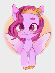 Size: 768x1024 | Tagged: safe, artist:veryjelly123, pipp petals, pegasus, pony, g5, adorapipp, cute, female, looking at you, mare, smiling, solo, spread wings, unshorn fetlocks, wings