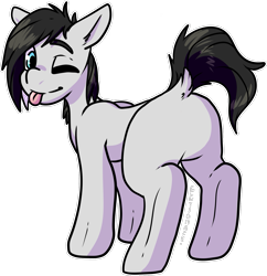Size: 1569x1618 | Tagged: oc name needed, safe, artist:sexygoatgod, oc, oc only, earth pony, pony, ;p, butt, dock, looking at you, looking back, looking back at you, male, one eye closed, plot, simple background, solo, tail, tongue out, transparent background
