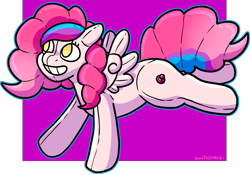 Size: 1807x1257 | Tagged: oc name needed, safe, artist:sexygoatgod, oc, oc only, inflatable pony, pegasus, pony, pooltoy pony, air nozzle, female, grin, inanimate tf, inflatable, pool toy, smiling, solo, transformation