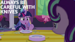 Size: 1280x720 | Tagged: safe, edit, edited screencap, editor:quoterific, screencap, starlight glimmer, twilight sparkle, alicorn, pony, unicorn, g4, no second prances, season 6, female, mare, open mouth, twilight sparkle (alicorn), twilight's castle