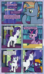 Size: 1920x3169 | Tagged: safe, artist:alexdti, rarity, twilight sparkle, oc, oc:brainstorm (alexdti), oc:purple creativity, alicorn, pegasus, pony, unicorn, comic:quest for friendship, g4, comic, eyes closed, female, glasses, horn, male, open mouth, pegasus oc, twilight sparkle (alicorn), twilight's castle, unicorn oc