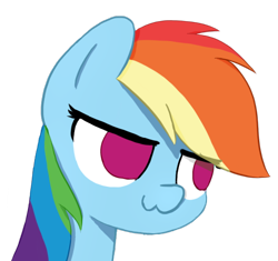 Size: 540x508 | Tagged: safe, artist:hsf, rainbow dash, pegasus, pony, g4, :3, bust, female, mare, no pupils, simple background, solo, transparent background