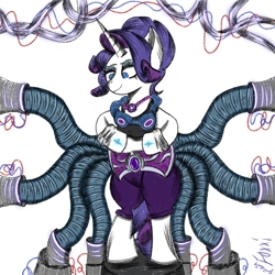 Size: 2048x2048 | Tagged: safe, artist:blazep0ny, rarity, octopony, pony, unicorn, g4, alternate universe, antagonist, belt, colored sketch, cute, doctor octopus, evil rarity, goggles, high res, laboratory, robot arms, tentacles, villainess