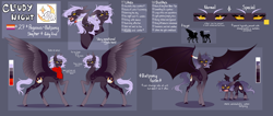 Size: 15000x6358 | Tagged: safe, artist:ohhoneybee, oc, oc only, oc:cloudy night, bat pony, pegasus, pony, absurd resolution, female, mare, reference sheet, solo