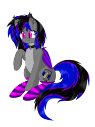 Size: 3024x4032 | Tagged: safe, artist:officiallunardj, oc, oc only, oc:lunar midnight, bat pony, pony, chest fluff, clothes, collar, simple background, socks, solo, striped socks, white background