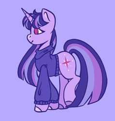 Size: 1280x1342 | Tagged: safe, artist:yourrdazzle, twilight sparkle, pony, g4, alternate cutie mark, clothes, purple background, redesign, simple background, solo, sweater