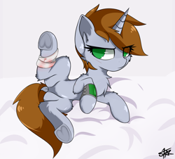 Size: 3100x2800 | Tagged: safe, artist:starmaster, oc, oc only, oc:littlepip, pony, unicorn, fallout equestria, bandage, butt, chest fluff, dock, eyes open, female, fluffy, frog (hoof), green eyes, high res, hooves, mare, plot, solo, tail, underhoof