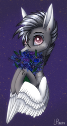 Size: 1286x2409 | Tagged: safe, artist:ajax, artist:ajaxorsomething, artist:willdrawhere, oc, oc only, pegasus, pony, blushing, bust, colored wings, cute, flower, male, portrait, short hair, solo, stallion, wings