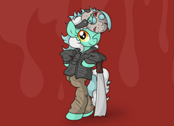 Size: 4902x3546 | Tagged: safe, artist:background basset, lyra heartstrings, pony, unicorn, g4, bipedal, clothes, cosplay, costume, female, friday the 13th, jason voorhees, looking at you, machete, mask, one eye closed, solo, wink, winking at you