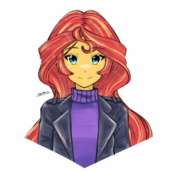 Size: 2894x2894 | Tagged: safe, alternate version, artist:deeemperor, sunset shimmer, equestria girls, g4, high res, looking at you, profile, simple background, smiling, solo, white background