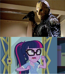 Size: 688x776 | Tagged: safe, sci-twi, twilight sparkle, equestria girls, g4, my little pony equestria girls: legend of everfree, friday the 13th, jason voorhees