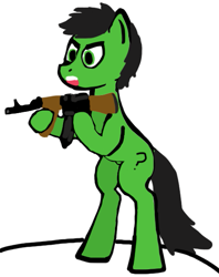 Size: 489x617 | Tagged: safe, artist:azgchip, oc, oc only, oc:anon stallion, earth pony, pony, akm, angry, anon pony, digital art, gun, hoof hold, rearing, solo, weapon