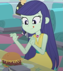 Size: 499x564 | Tagged: safe, screencap, blueberry cake, flash sentry, equestria girls, g4, my little pony equestria girls: better together, pinkie pie: snack psychic, burger, cropped, food, hamburger, sleeveless