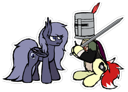 Size: 1678x1218 | Tagged: safe, artist:aaathebap, oc, oc only, oc:aaaaaaaaaaa, oc:selenite, bat pony, pony, armor, bat pony oc, dark souls, duo, male, male oc, pony oc, simple background, stallion, stallion oc, transparent background