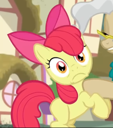 Size: 534x604 | Tagged: safe, screencap, apple bloom, mayor mare, earth pony, pony, bloom & gloom, g4, season 5, cropped, offscreen character, scared, solo focus