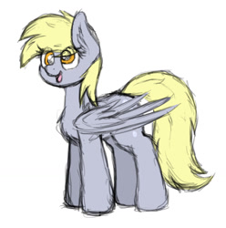 Size: 1305x1313 | Tagged: safe, artist:aaathebap, derpy hooves, pegasus, pony, g4, colored sketch, cute, eye clipping through hair, happy, open mouth, open smile, simple background, sketch, smiling, solo, white background