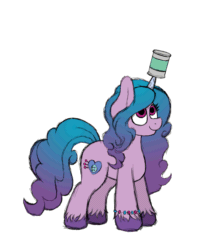 Size: 2256x2576 | Tagged: safe, artist:aaathebap, izzy moonbow, pony, unicorn, g5, my little pony: a new generation, spoiler:g5, animated, beans, bouncing, bracelet, can, cute, female, food, high res, izzy's beans, izzybetes, jewelry, looking up, mare, perfect loop, simple background, smiling, solo, that pony sure does love beans, unshorn fetlocks, white background