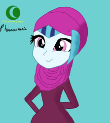 Size: 738x828 | Tagged: safe, artist:phineasmania, sonata dusk, equestria girls, g4, clothes, eyelashes, female, hijab, simple background, smiling, solo