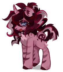 Size: 1760x2020 | Tagged: safe, artist:veixedii, oc, oc:shockrock, hybrid, pony, unicorn, zebra, zebracorn, choker, commission, cutie mark, ear piercing, nose piercing, piercing, pink, pink pony, ponysona, punk, shading, simple background, skull cutie mark, snake bites, spiked choker, spikey mane, tongue piercing, transparent background