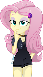 Size: 1000x1789 | Tagged: safe, artist:mr-breadman, fluttershy, equestria girls, g4, breasts, cleavage, clothes, female, show accurate, simple background, smiling, solo, transparent background, vector