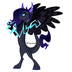 Size: 2000x2000 | Tagged: safe, artist:renhorse, oc, oc:enigma, draconequus, female, high res, lightning, simple background, solo, transparent background