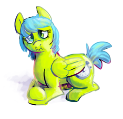 Size: 565x546 | Tagged: safe, artist:laura frick, oc, oc only, oc:bluebell, pegasus, pony, ponysona, sad, solo, wavy mouth