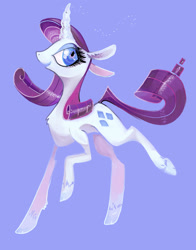 Size: 1280x1634 | Tagged: safe, artist:laura frick, rarity, pony, unicorn, g4, blue background, curved horn, female, horn, mare, simple background, solo