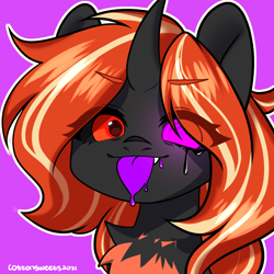 Size: 1000x1000 | Tagged: safe, artist:cottonsweets, oc, oc:rembug, oc:remnant, changeling, :p, drool, orange changeling, tongue out