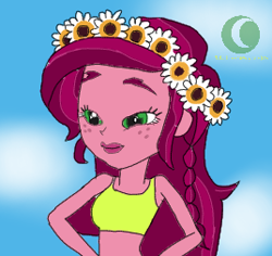 Size: 268x253 | Tagged: safe, artist:phineasmania, gloriosa daisy, equestria girls, g4, my little pony equestria girls: legend of everfree, braid, bust, clothes, female, flower, flower in hair, freckles, solo, sports bra