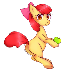 Size: 517x565 | Tagged: safe, artist:divskr, apple bloom, earth pony, pony, g4, apple, bloom butt, butt, female, filly, food, looking at you, obligatory apple, plot, simple background, solo, transparent background